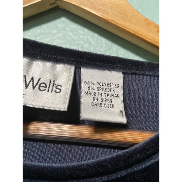 Vintage Baxter Wells Women's Navy Blue Velvet Long Sleeve Dress Size P Large - Picture 6 of 8